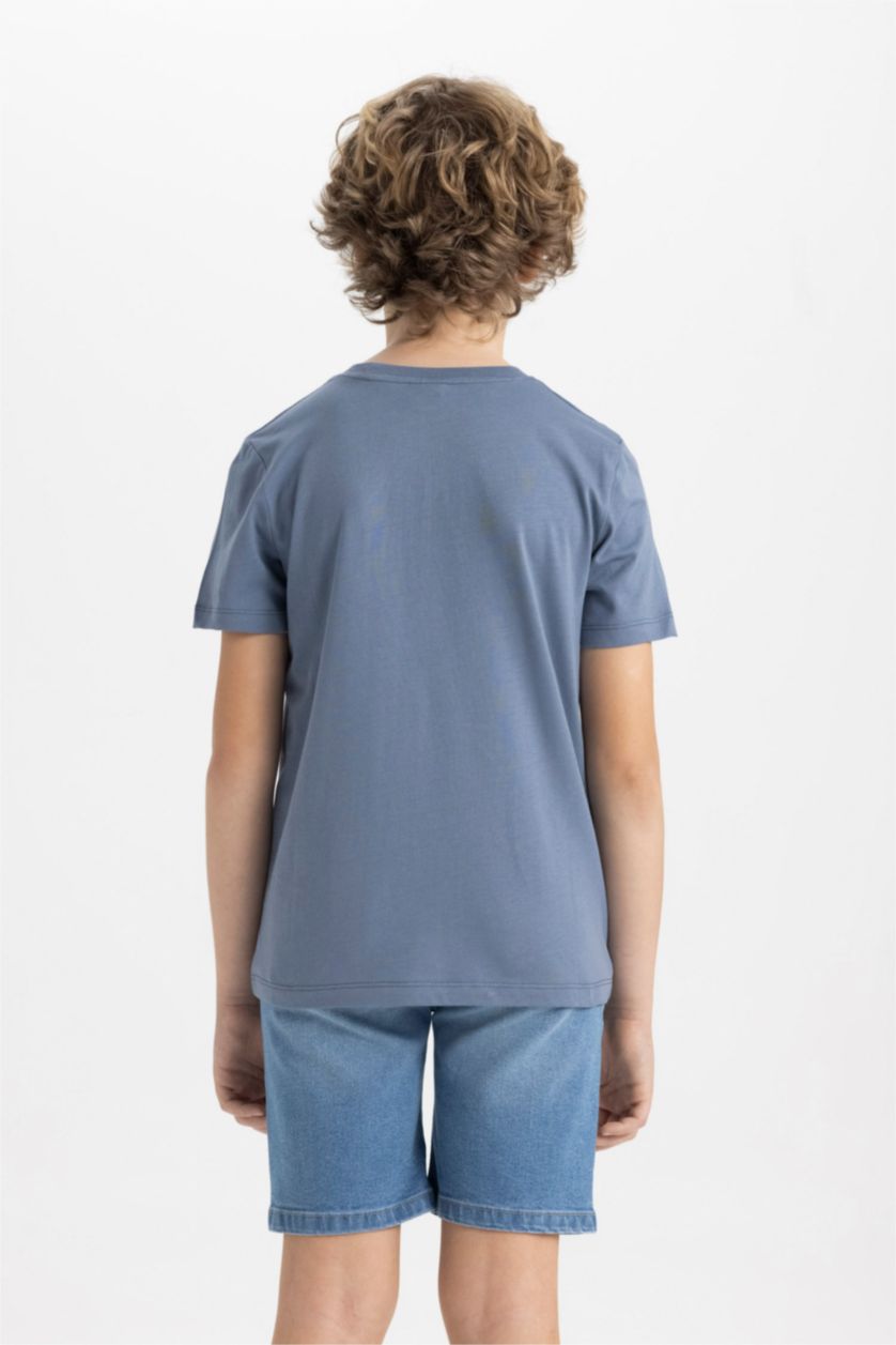 أولادي نيلي فاتح تيشيرت اولادي نص كم مطبوع قصة عادية برقبة مستديرة