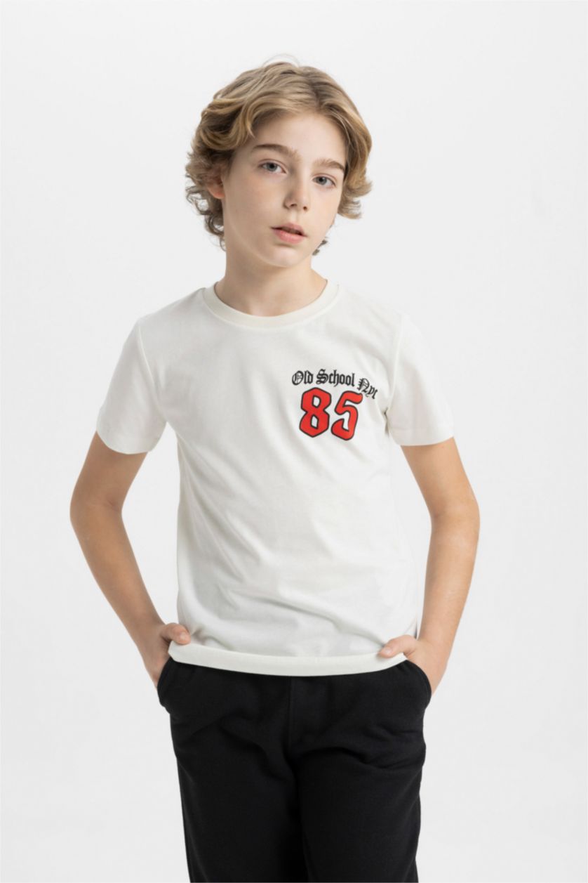 BOYS & TEENS Ecru Boy Crew Neck Printed Short Sleeve T-Shirt