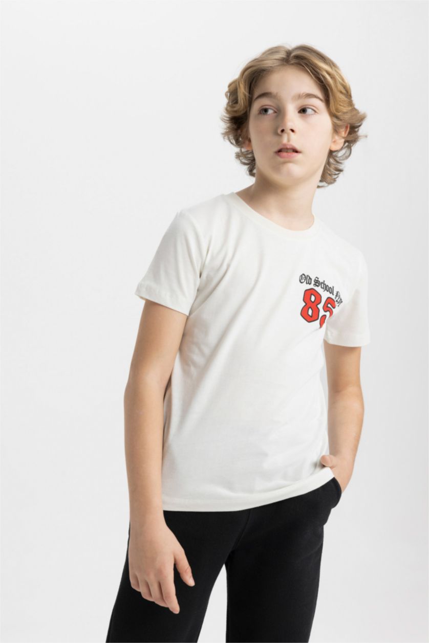 BOYS & TEENS Ecru Boy Crew Neck Printed Short Sleeve T-Shirt