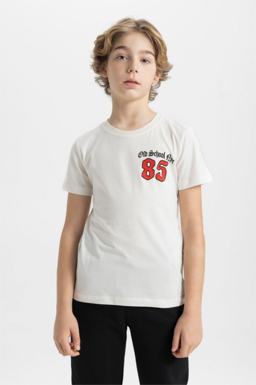 BOYS & TEENS Ecru Boy Crew Neck Printed Short Sleeve T-Shirt