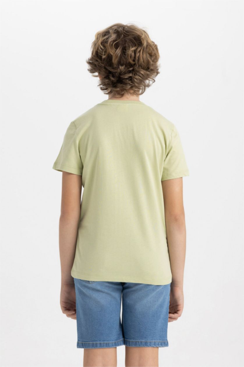 Erkek Çocuk - Genç Erkek Açık Yeşil Erkek Çocuk Bisiklet Yaka Baskılı Kısa Kollu Tişört