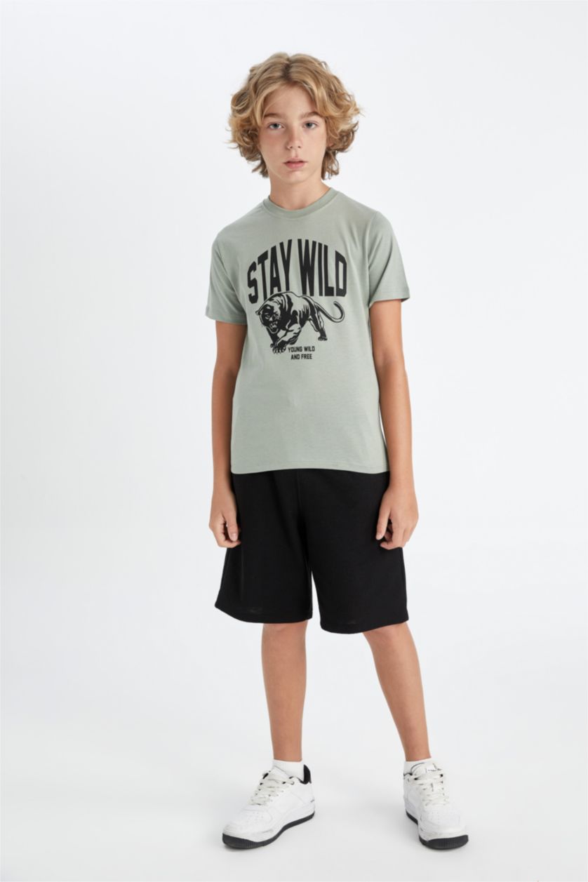 Young Boys - Teen Boys Light Khaki Boy Crew Neck Printed Short Sleeve T-Shirt
