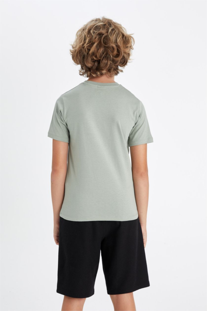 Young Boys - Teen Boys Light Khaki Boy Crew Neck Printed Short Sleeve T-Shirt