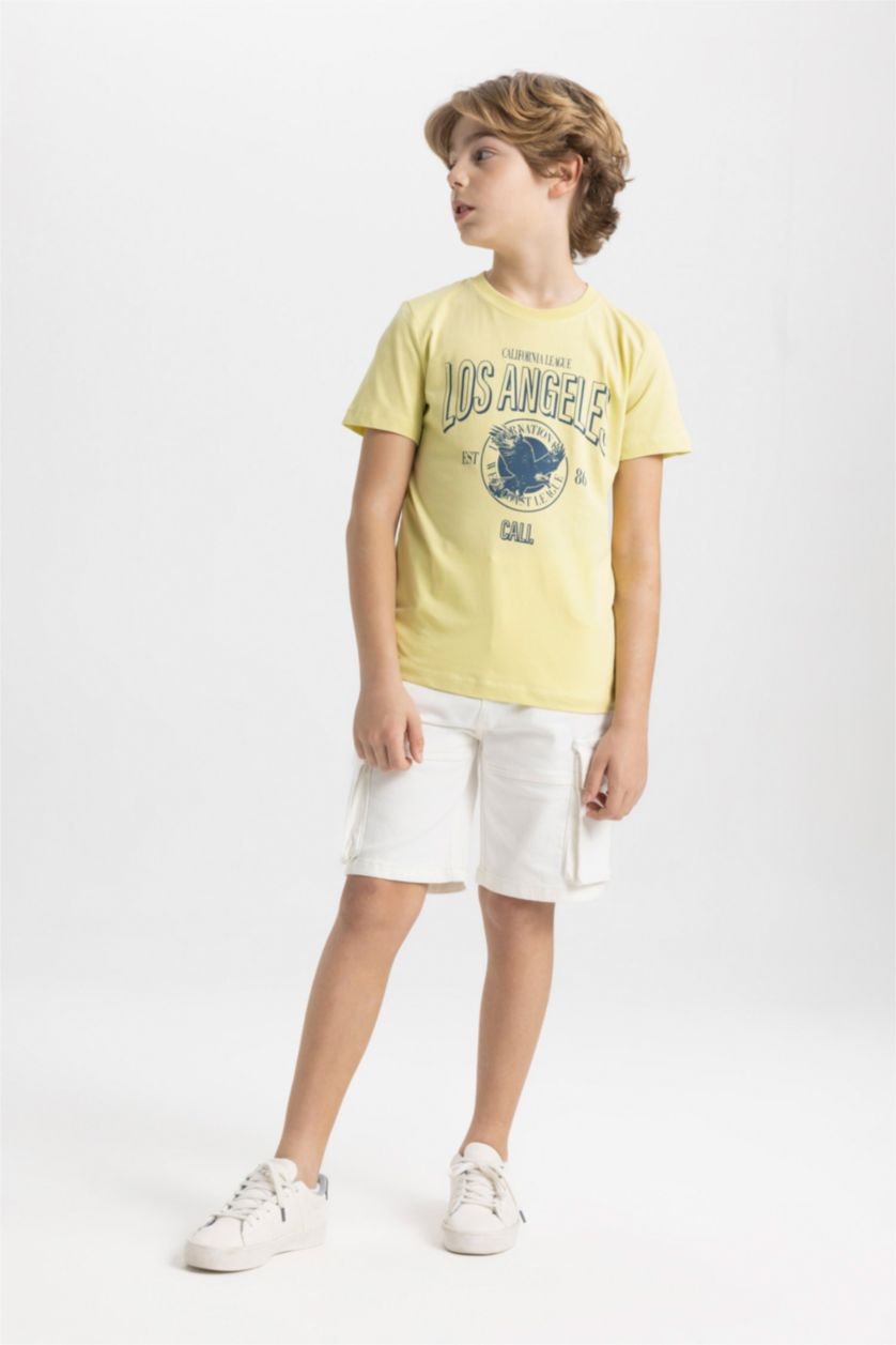 Erkek Çocuk - Genç Erkek Açık Yeşil Erkek Çocuk Bisiklet Yaka Baskılı Kısa Kollu Tişört