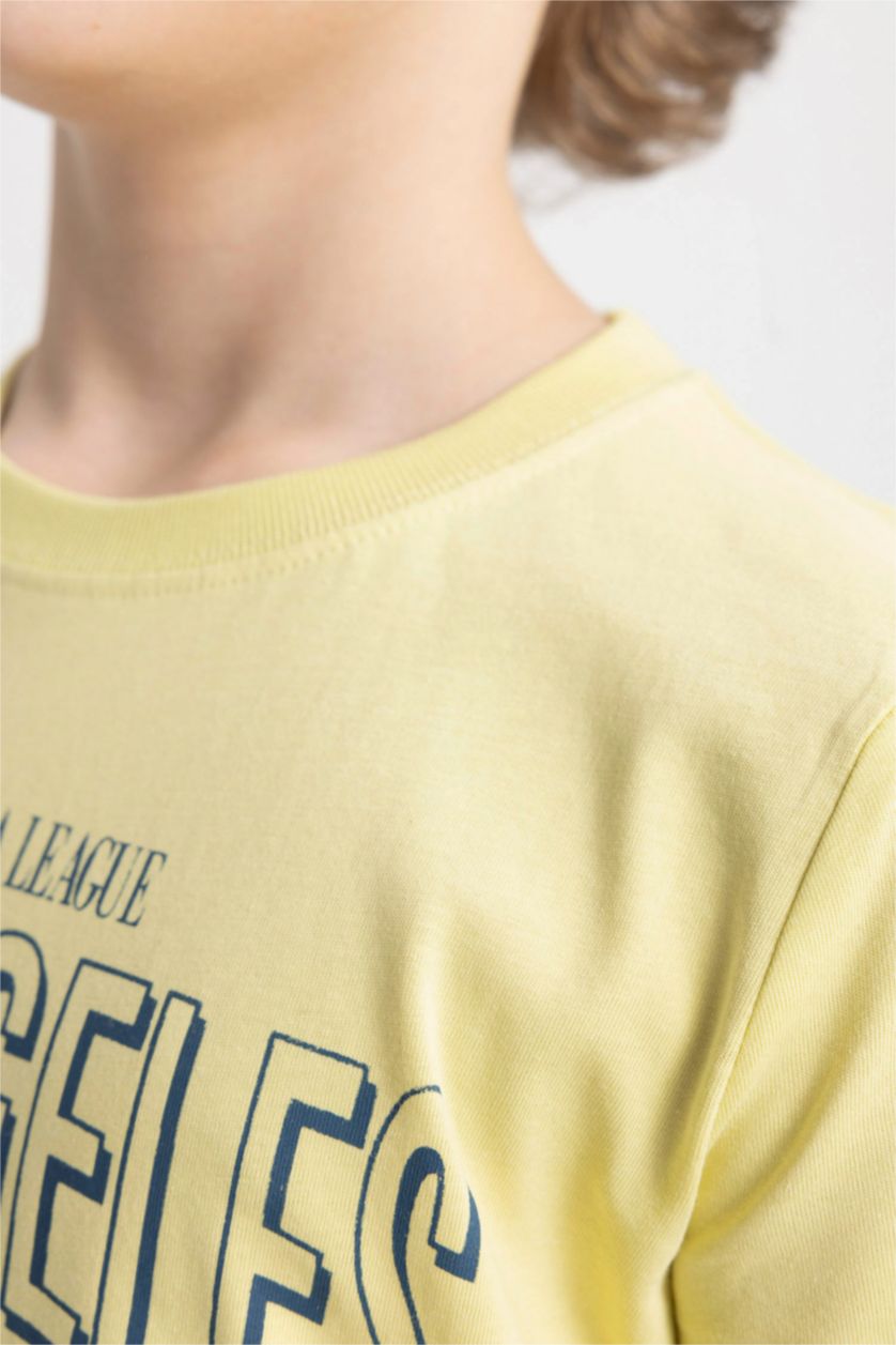 Erkek Çocuk - Genç Erkek Açık Yeşil Erkek Çocuk Bisiklet Yaka Baskılı Kısa Kollu Tişört