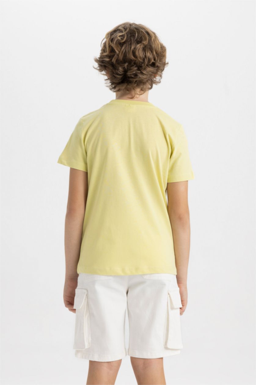 Erkek Çocuk - Genç Erkek Açık Yeşil Erkek Çocuk Bisiklet Yaka Baskılı Kısa Kollu Tişört