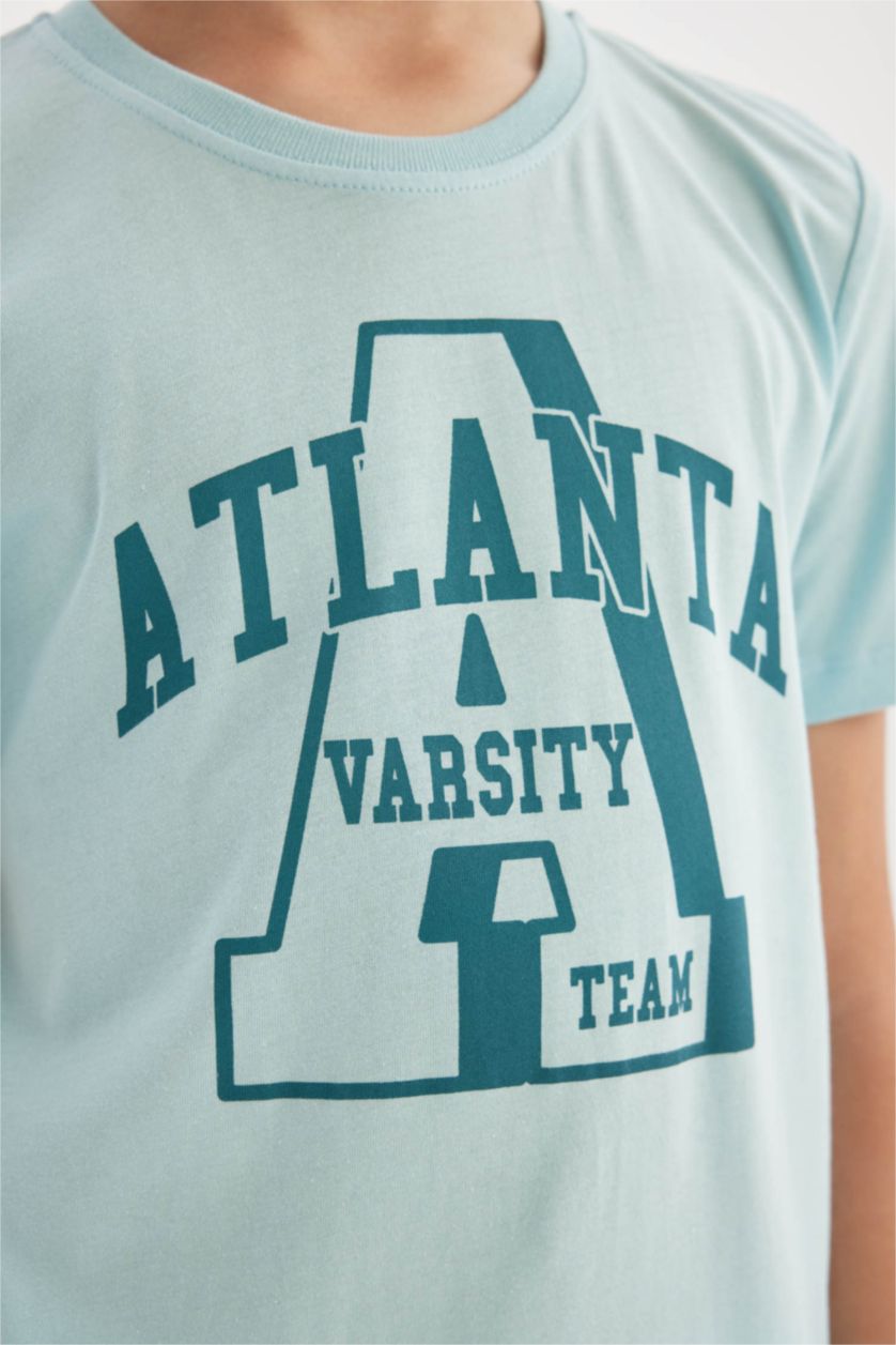 Erkek Çocuk - Genç Erkek Açık Mavi Erkek Çocuk Bisiklet Yaka Baskılı Kısa Kollu Tişört