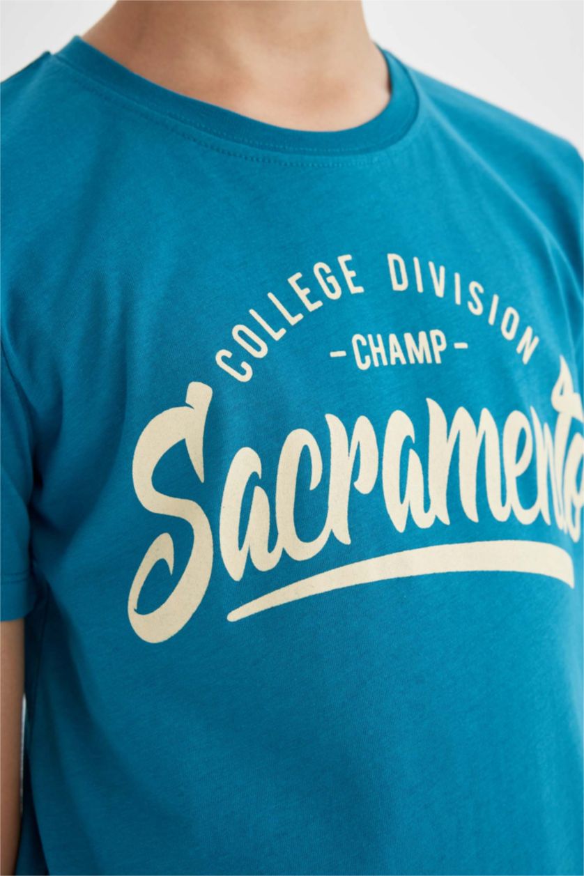 GARÇONS Turquoise T-Shirt Imprimé à Manches Courtes Col Rond pour Garçon