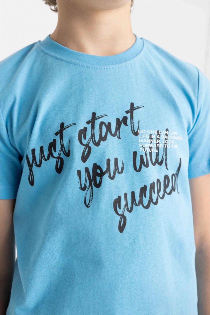 GARÇONS Bleu T-Shirt Imprimé à Manches Courtes Col Rond pour Garçon