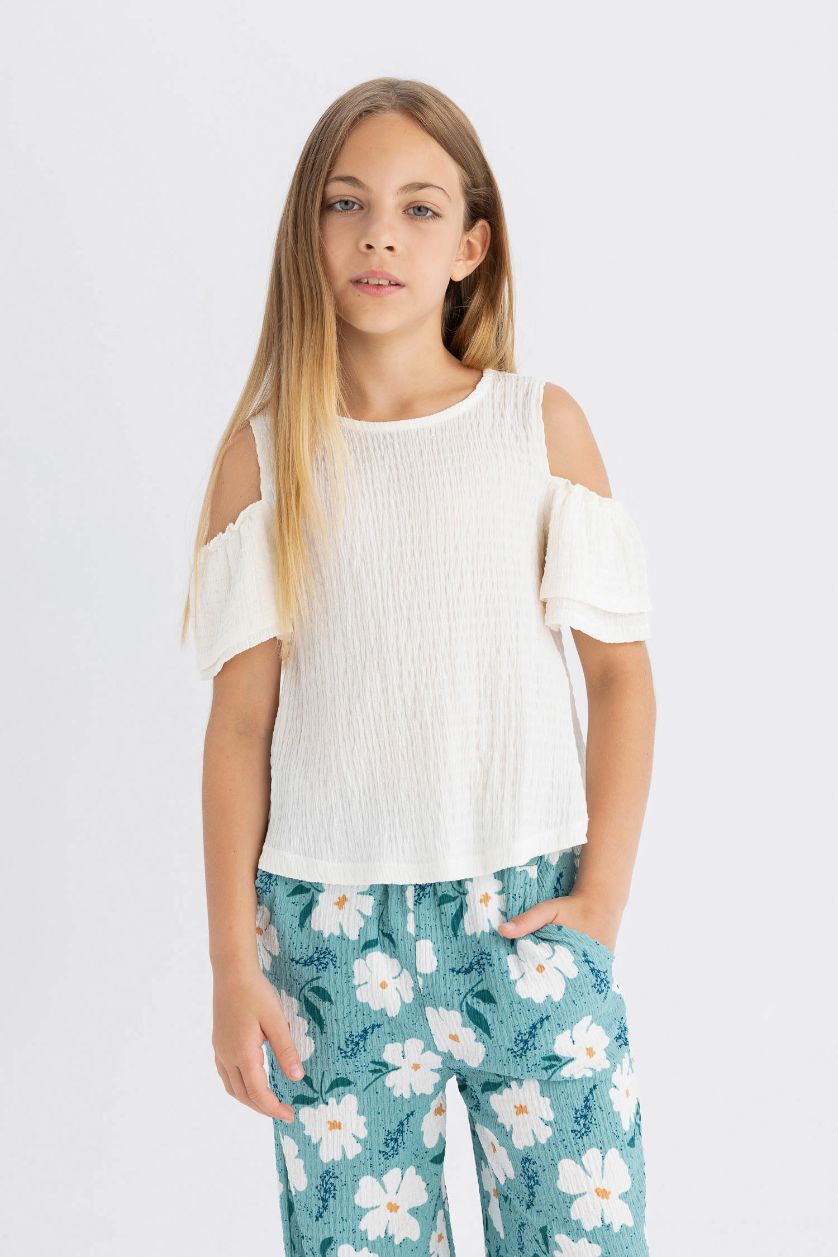 Девочки и подростки Бежевый Футболка стандартного кроя для девочек