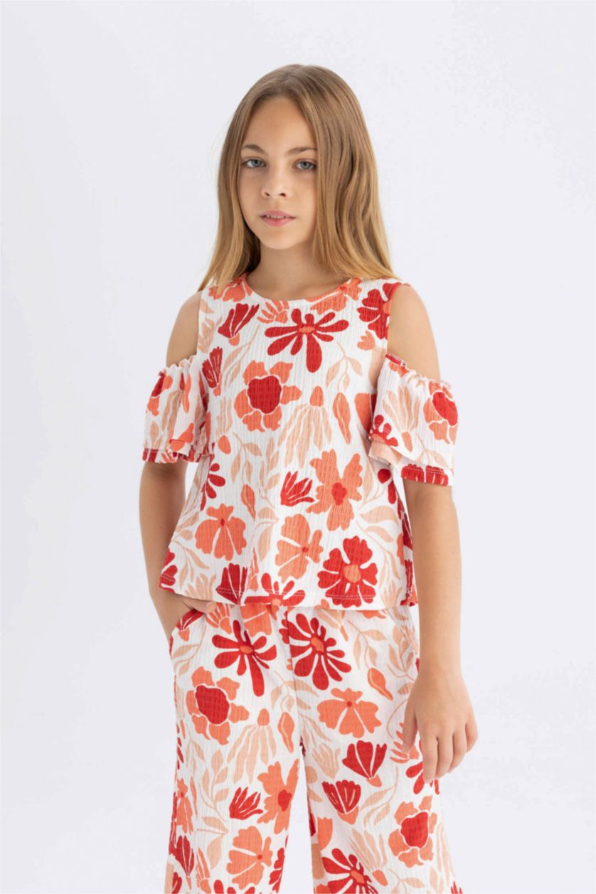 Girls & Teens Coral Girl Regular Fit Crew Neck Wrinkled T-Shirt