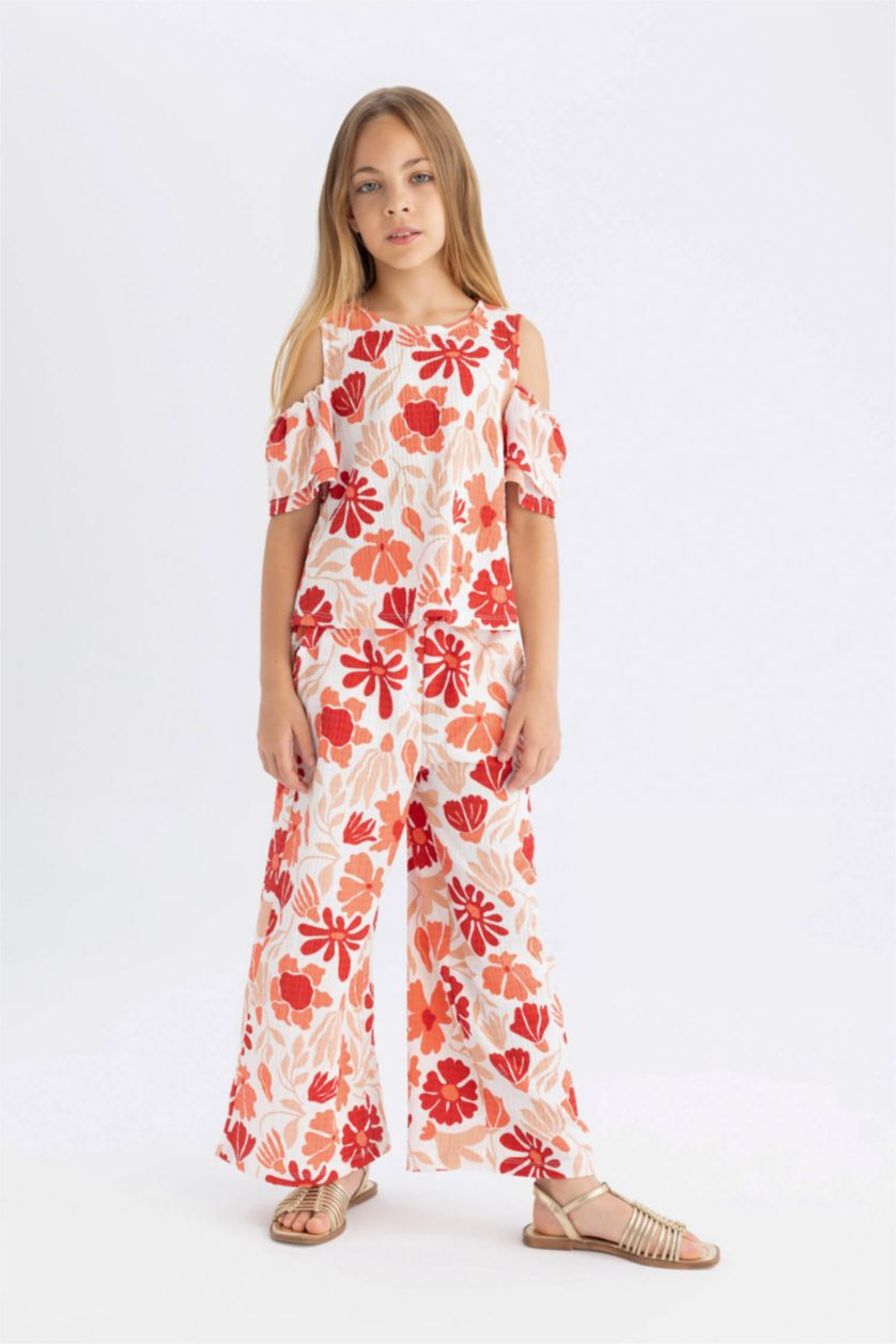 Girls & Teens Coral Girl Regular Fit Crew Neck Wrinkled T-Shirt