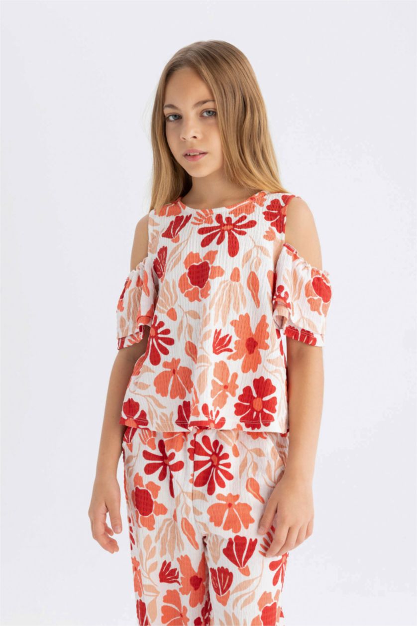 Girls & Teens Coral Girl Regular Fit Crew Neck Wrinkled T-Shirt