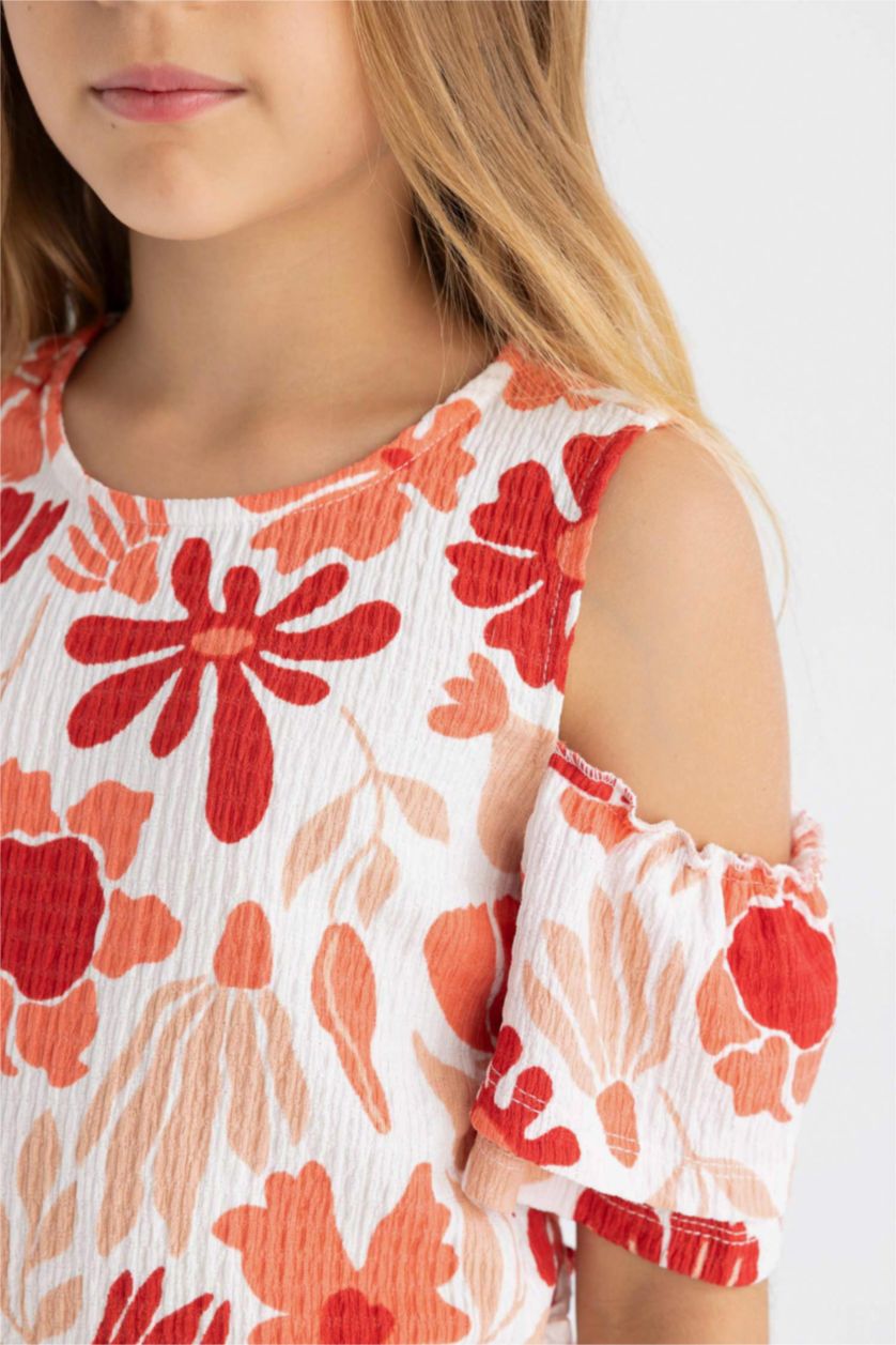 Girls & Teens Coral Girl Regular Fit Crew Neck Wrinkled T-Shirt