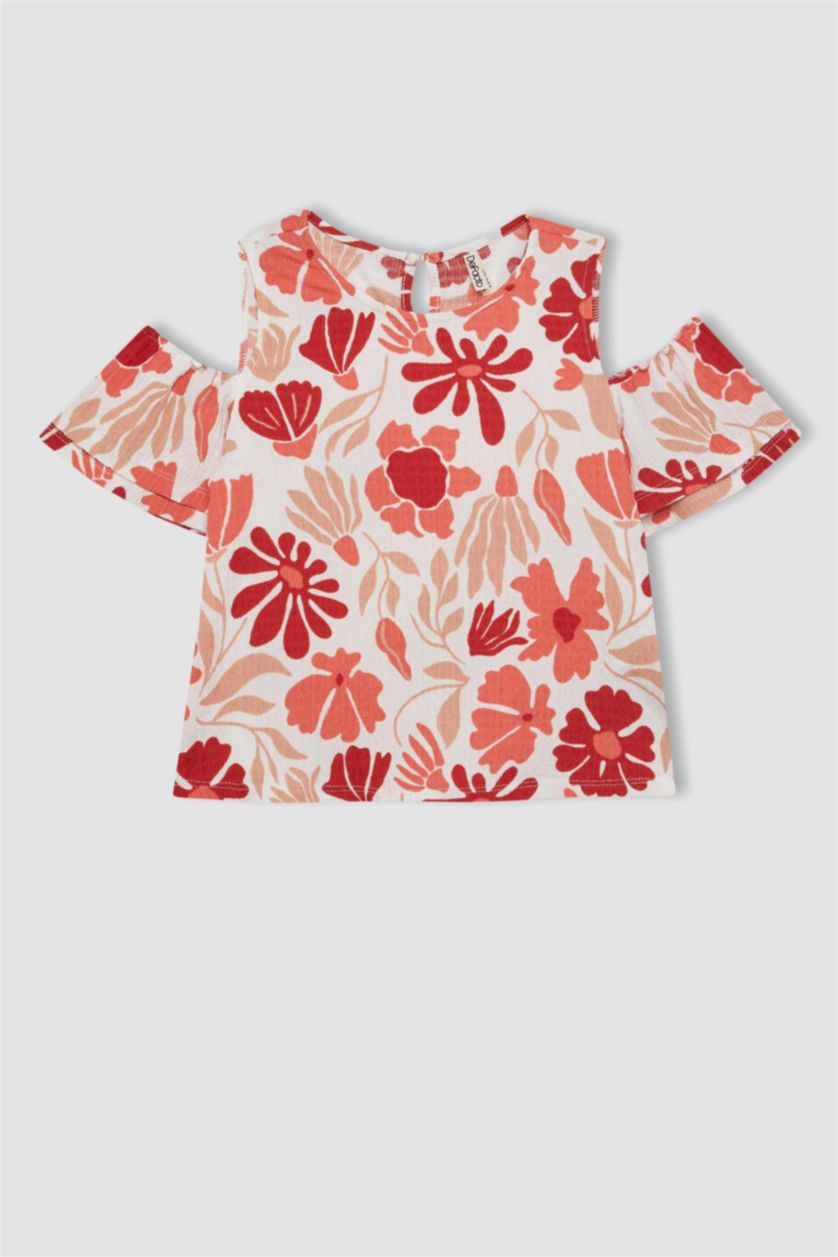 Girls & Teens Coral Girl Regular Fit Crew Neck Wrinkled T-Shirt