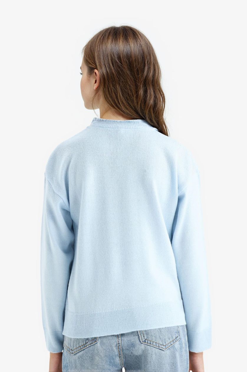 Kız Çocuk - Genç Kız Açık Mavi Standart Fit Bisiklet Yaka Triko Kazak Kız Çocuk