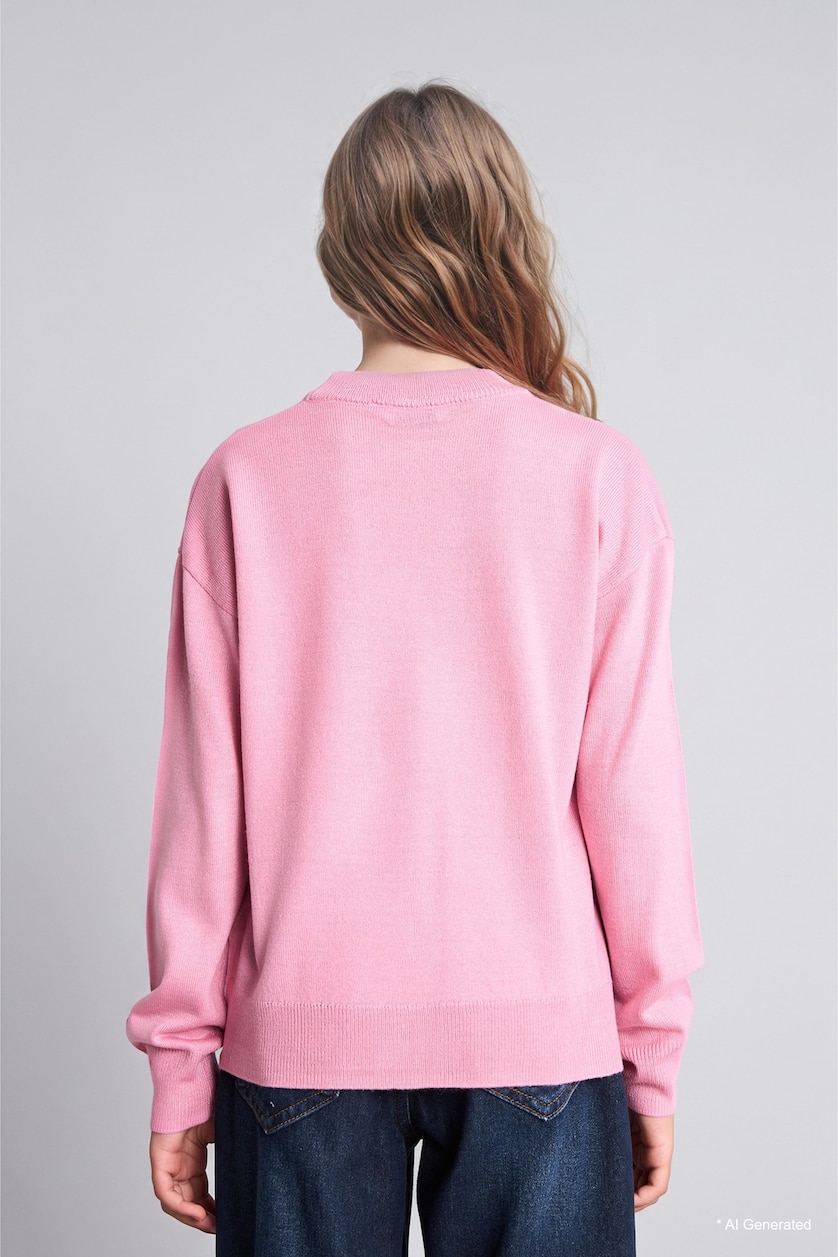 بنات زهري غامق Girl Standard Fit Crew Neck Sweater