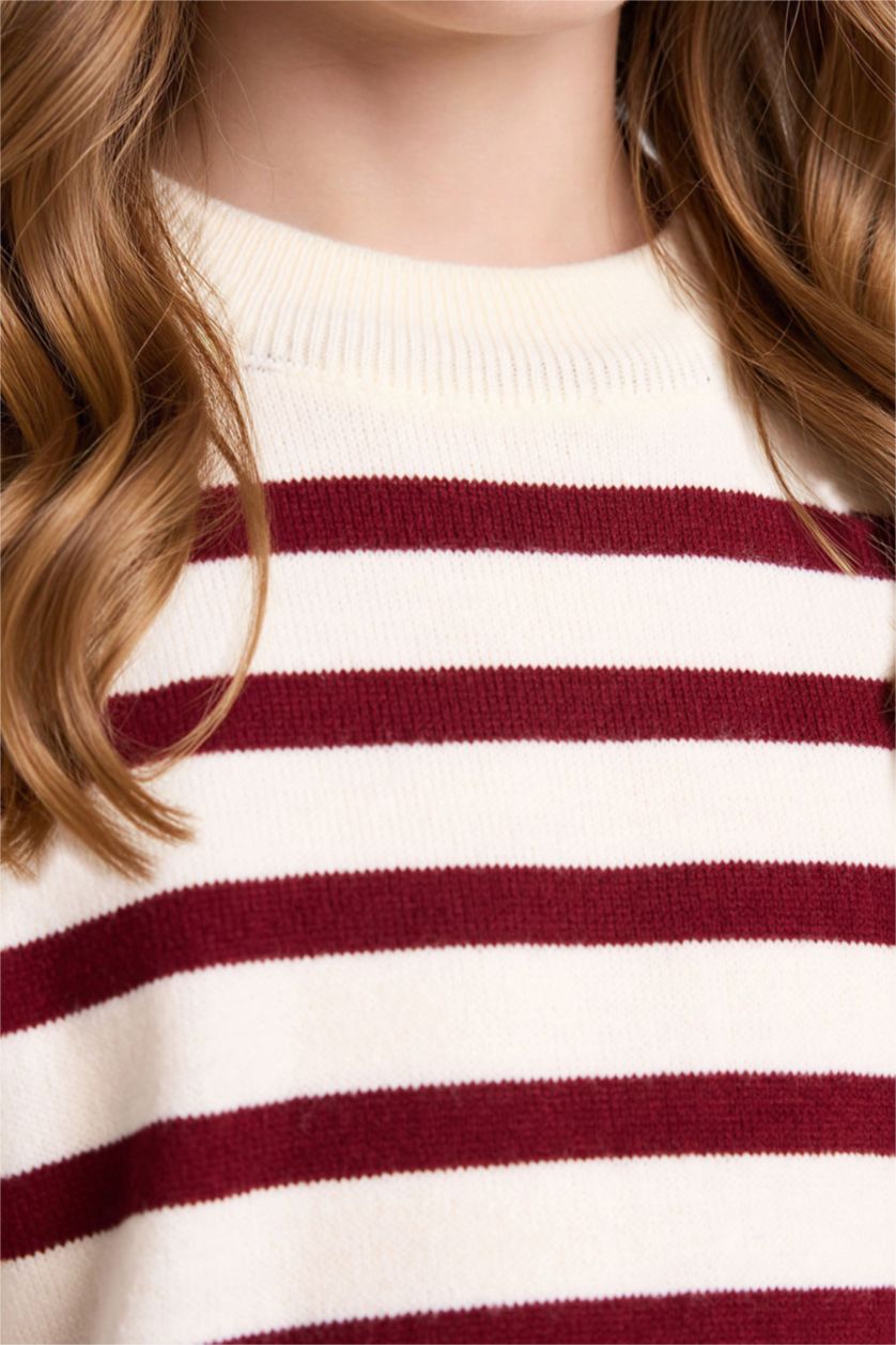 Kız Çocuk - Genç Kız Bordo Standart Fit Bisiklet Yaka Triko Kazak Kız Çocuk