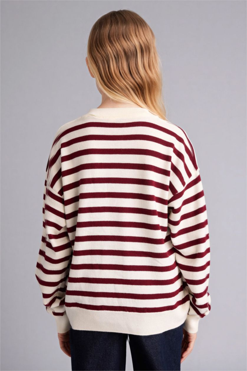 Kız Çocuk - Genç Kız Bordo Standart Fit Bisiklet Yaka Triko Kazak Kız Çocuk