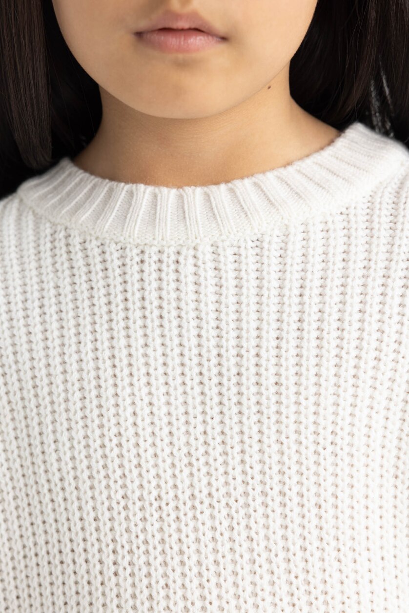 GIRLS & TEENS Ecru Girl Standard Fit Crew Neck Basic Knitted Pullover