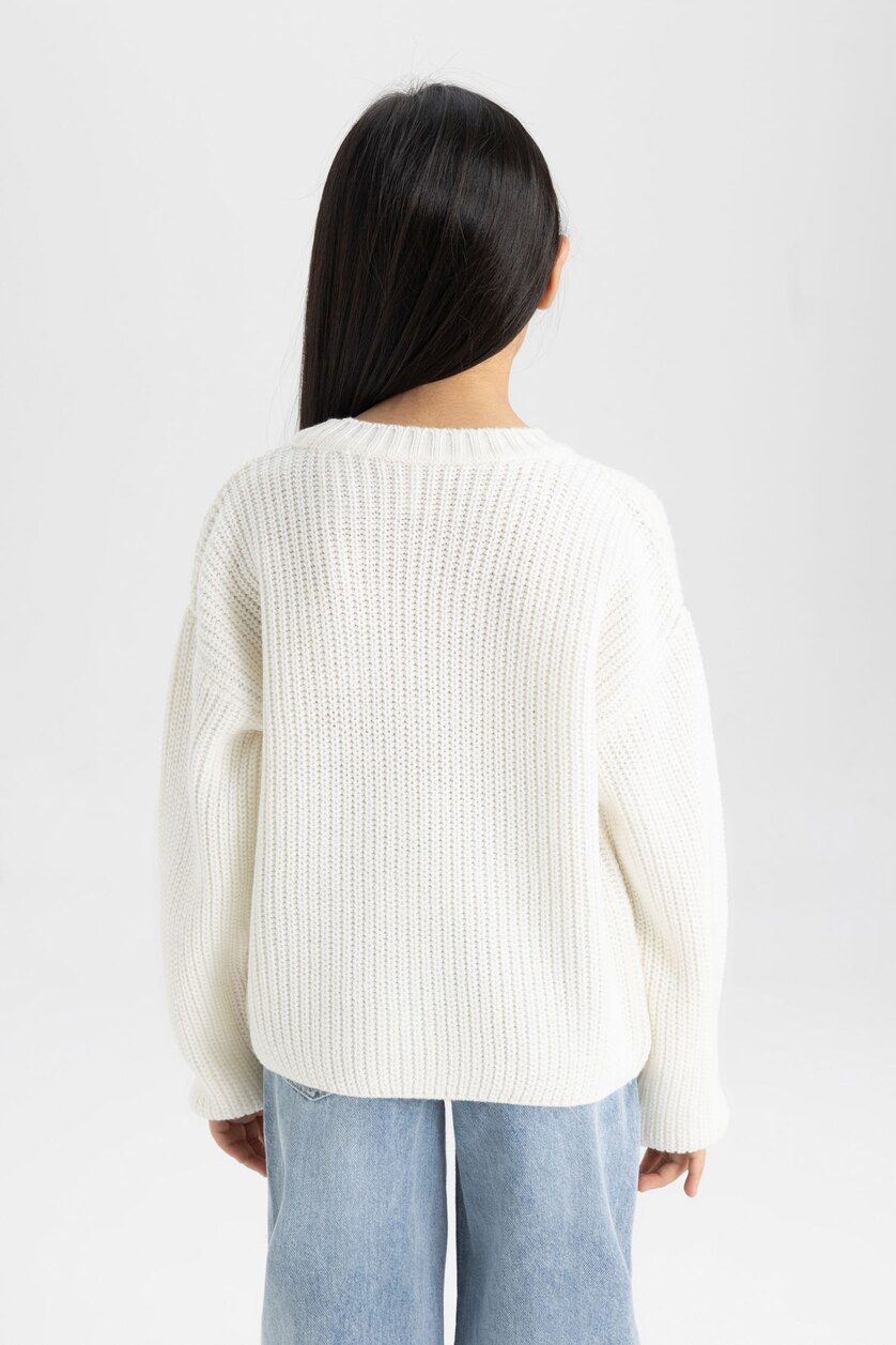 GIRLS & TEENS Ecru Girl Standard Fit Crew Neck Basic Knitted Pullover