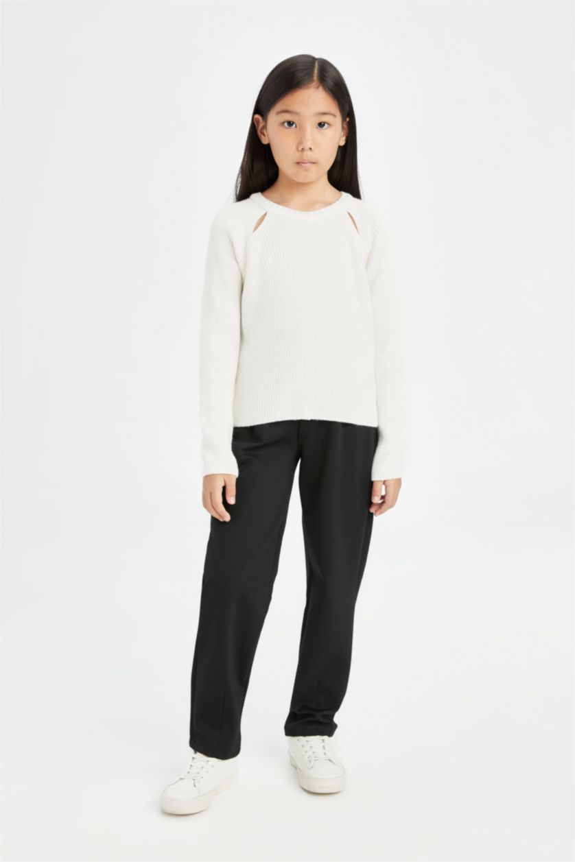 Девочки и подростки Бежевый Свитер стандартного кроя с круглым вырезом для девочек