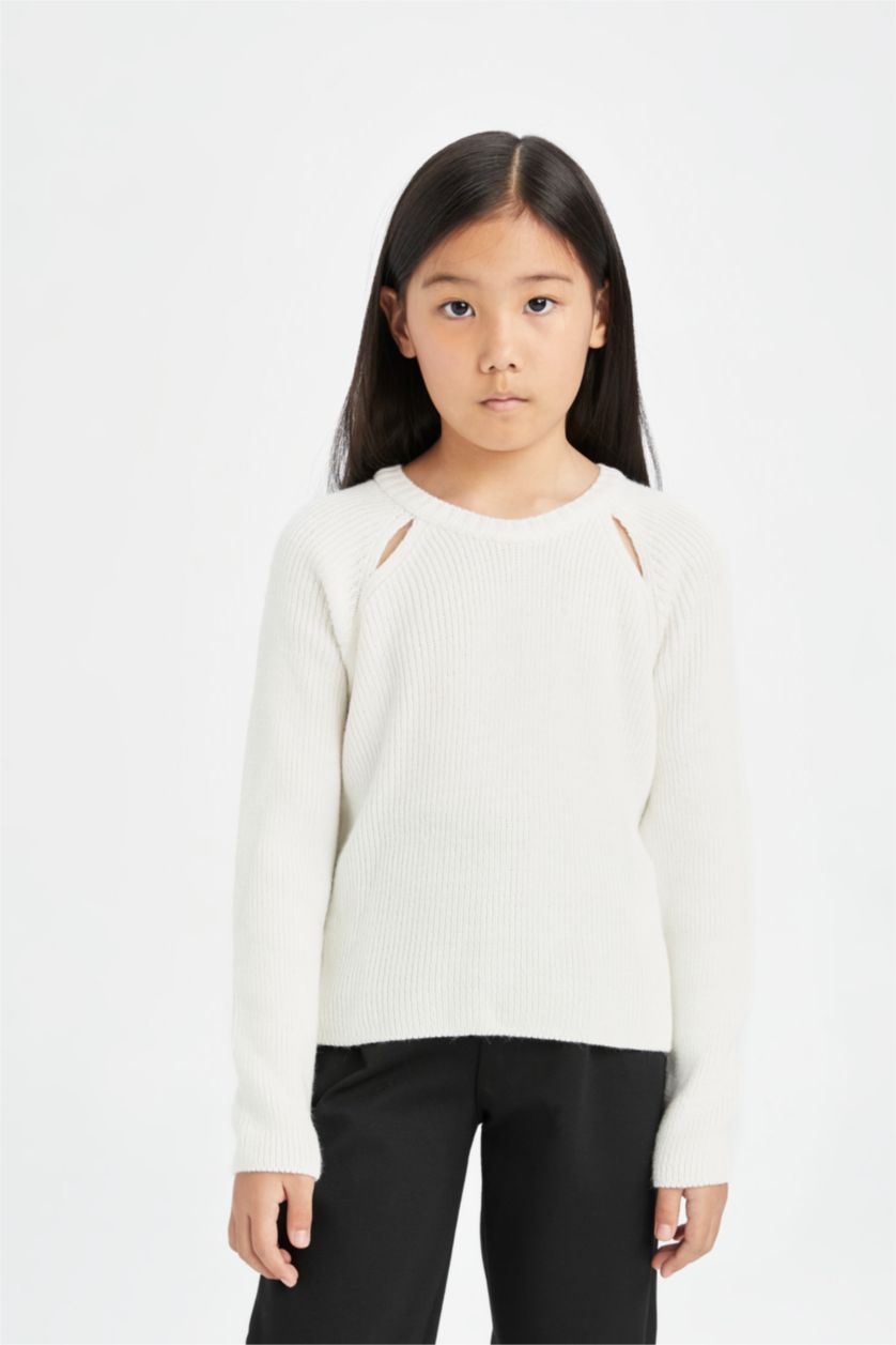 Девочки и подростки Бежевый Свитер стандартного кроя с круглым вырезом для девочек