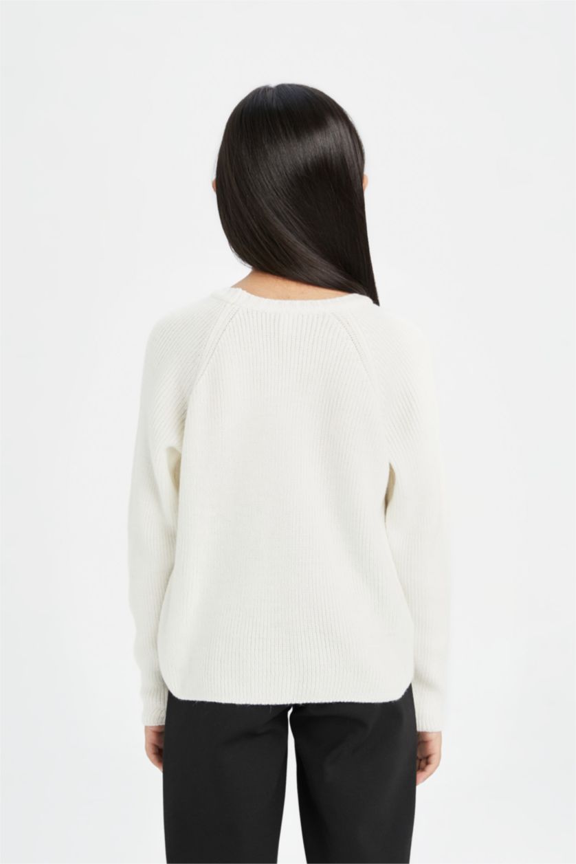 Девочки и подростки Бежевый Свитер стандартного кроя с круглым вырезом для девочек