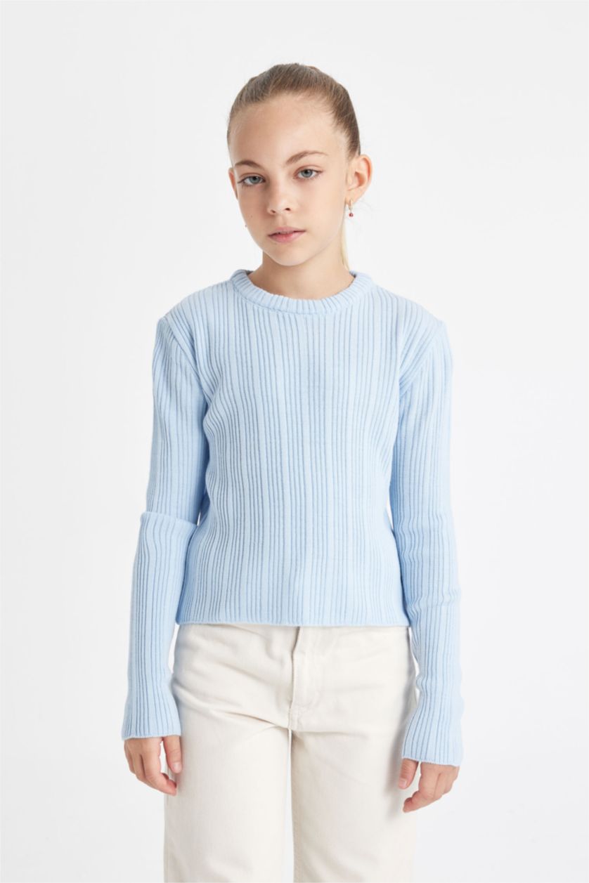 GIRLS & TEENS Blue Girl Blue Standard Fit Crew Neck Knitted Pullover