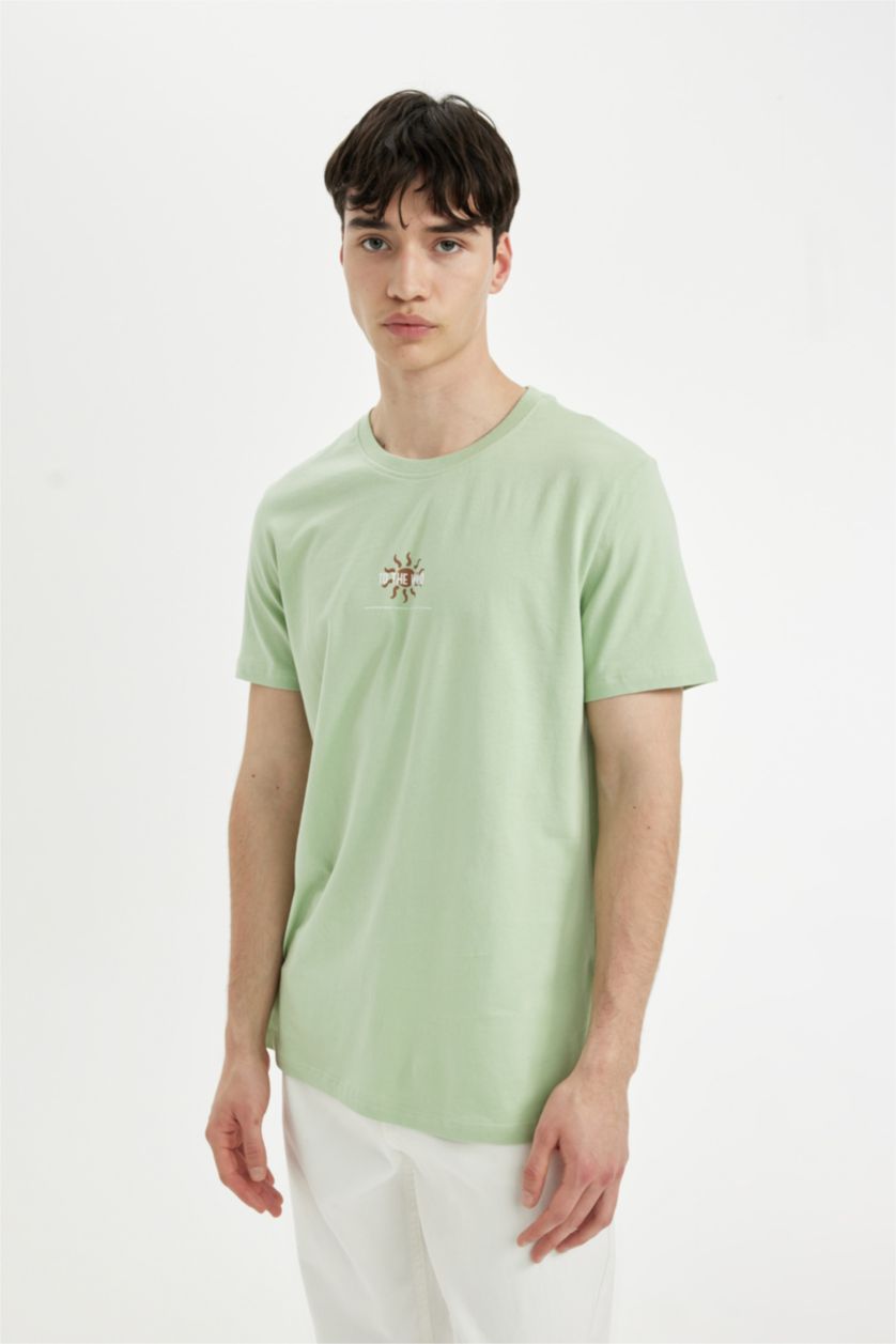 Erkek Mint Slım Fıt Kısa Kollu Tişört