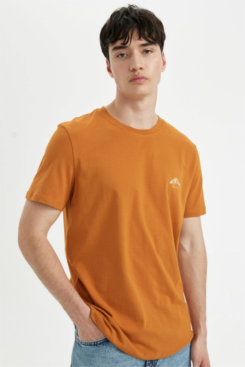 MAN Dark Orange Slim Fit Crew Neck Printed Short Sleeve T-Shirt