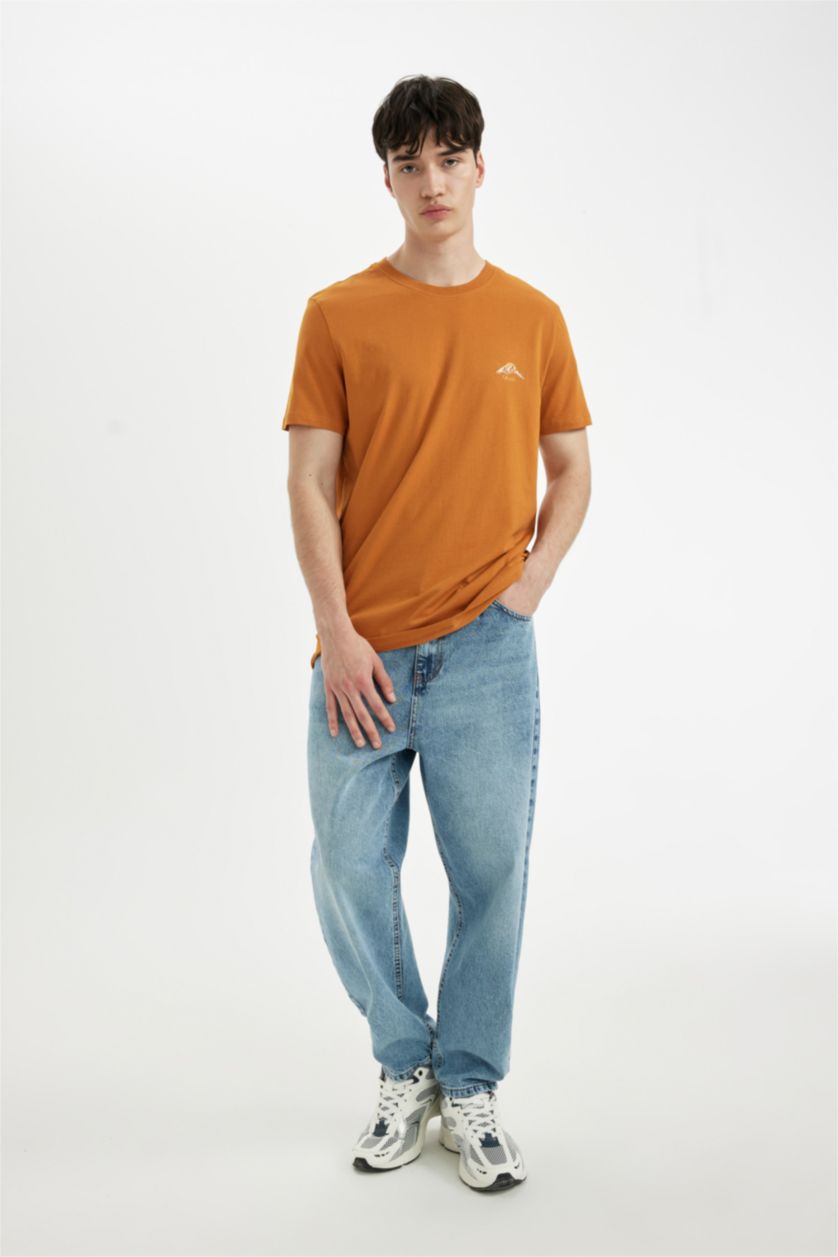 MAN Dark Orange Slim Fit Crew Neck Printed Short Sleeve T-Shirt