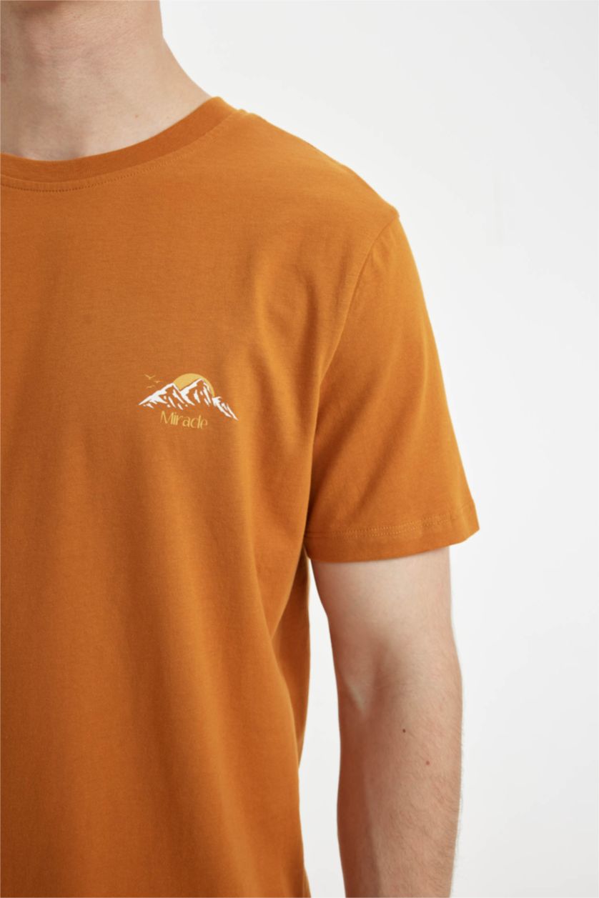 MAN Dark Orange Slim Fit Crew Neck Printed Short Sleeve T-Shirt
