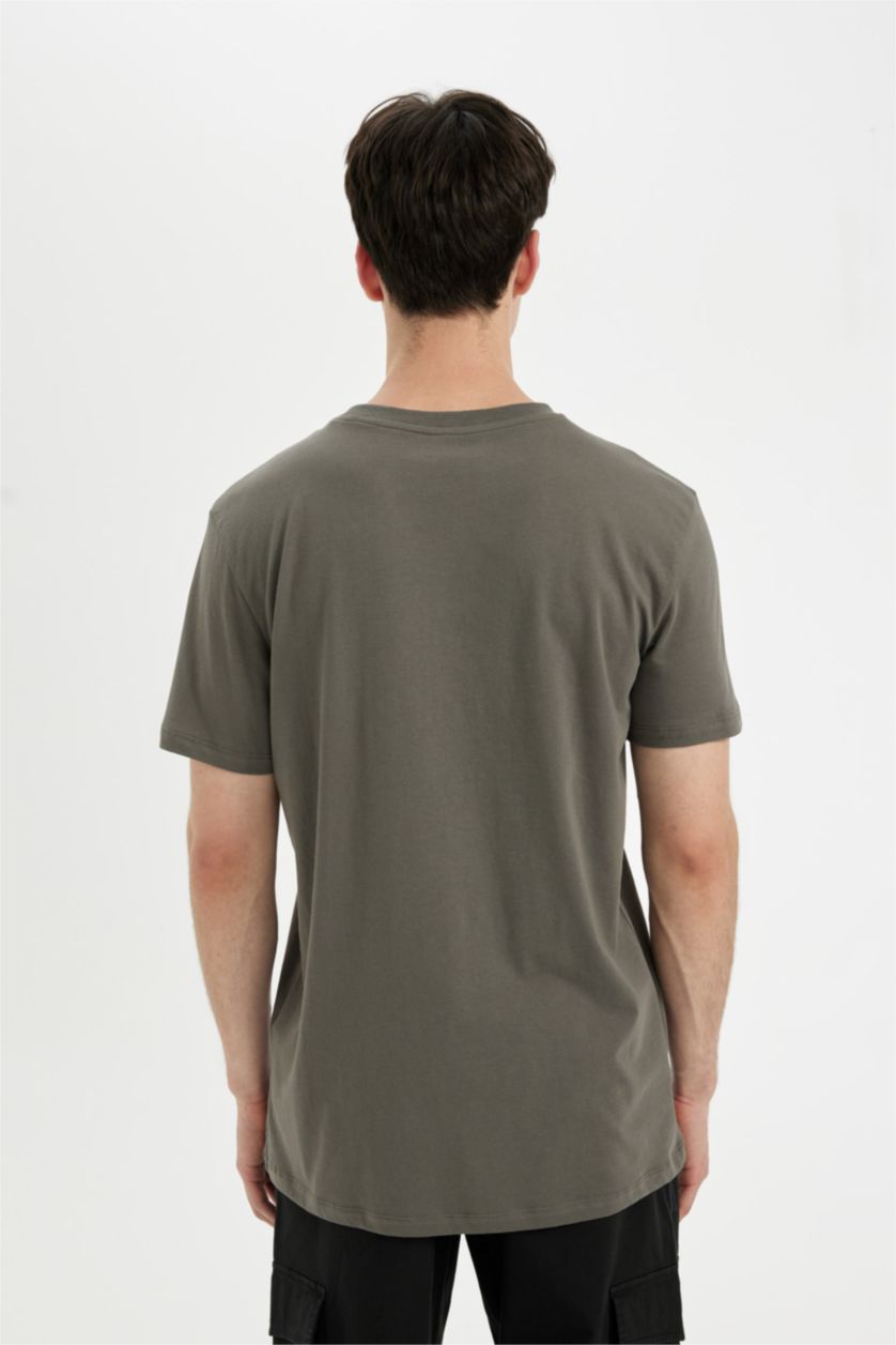 رجالي رمادي داكن تيشيرت سليم فيت مطبوع برقبة مستديرة