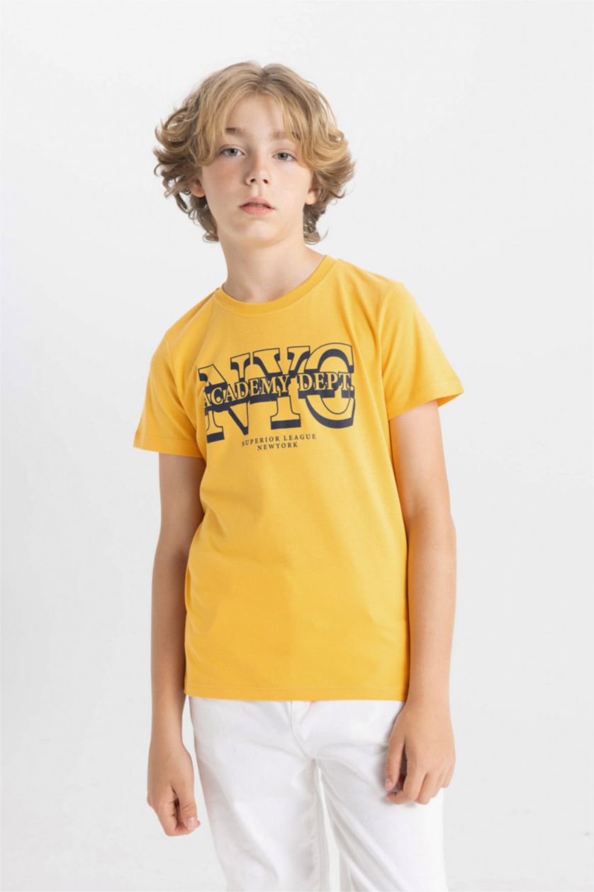 BOYS & TEENS Yellow Boy Crew Neck Printed Short Sleeve T-Shirt