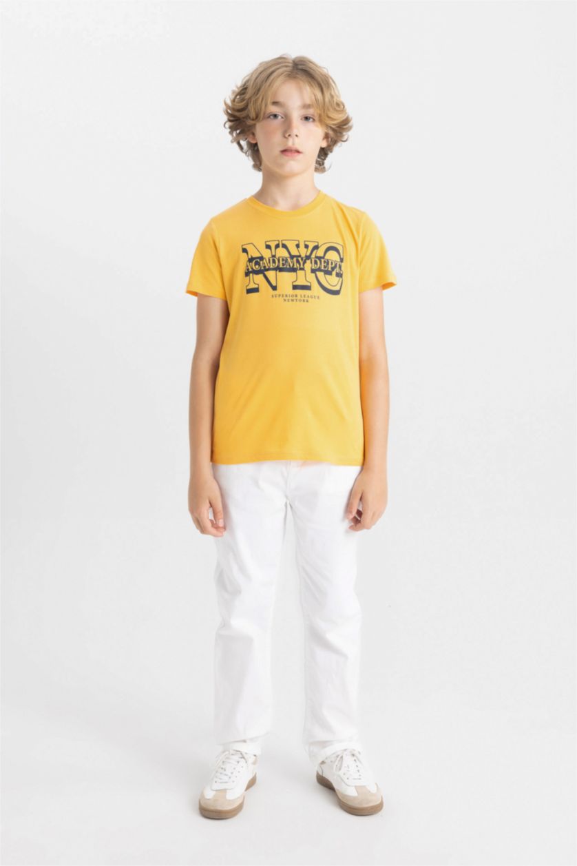 BOYS & TEENS Yellow Boy Crew Neck Printed Short Sleeve T-Shirt