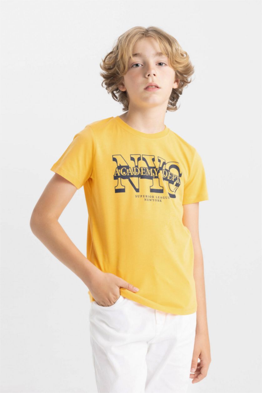 BOYS & TEENS Yellow Boy Crew Neck Printed Short Sleeve T-Shirt