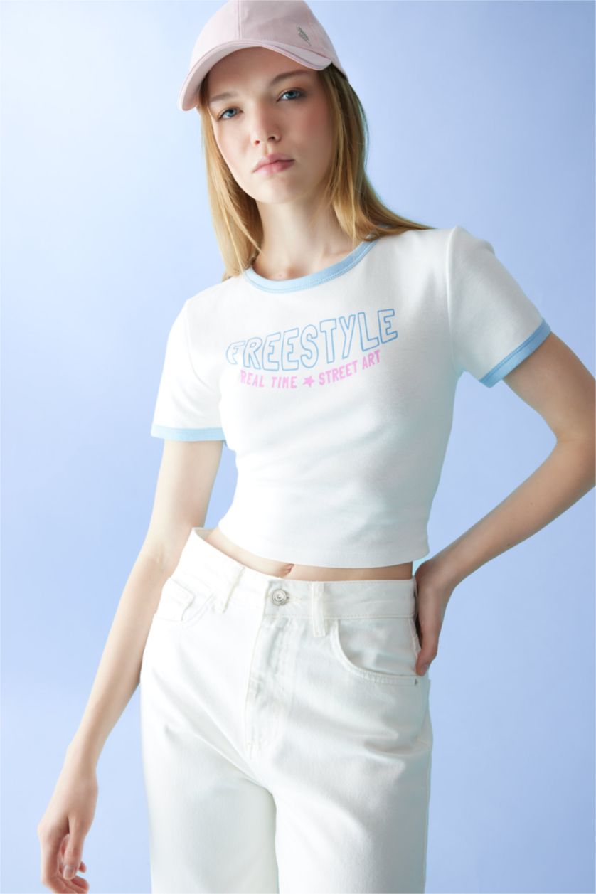 WOMAN White Slim Fit Ribana Short Sleeve T-Shirt