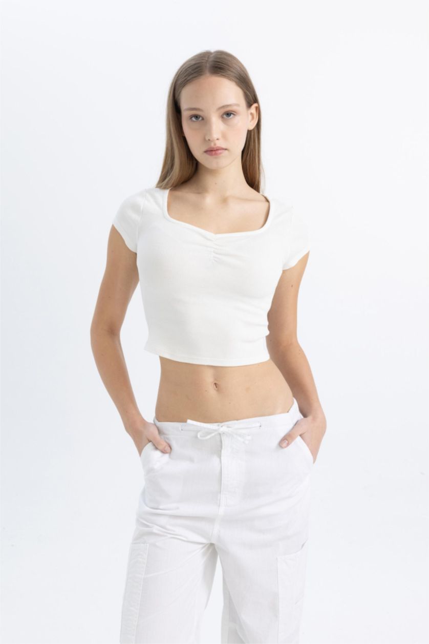 WOMAN White Fitted Ribbed Camisole Short Sleeve T-Shirt