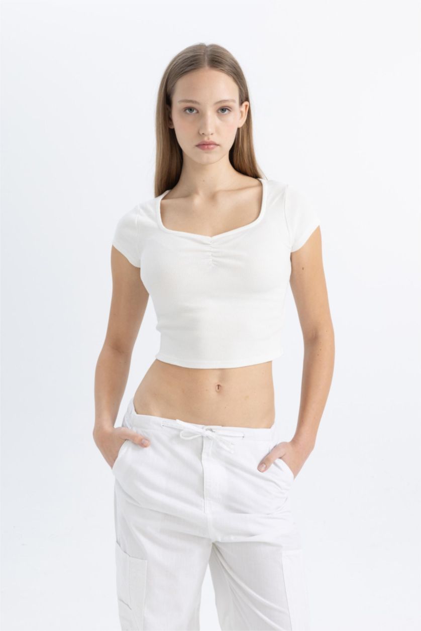 WOMAN White Fitted Ribbed Camisole Short Sleeve T-Shirt