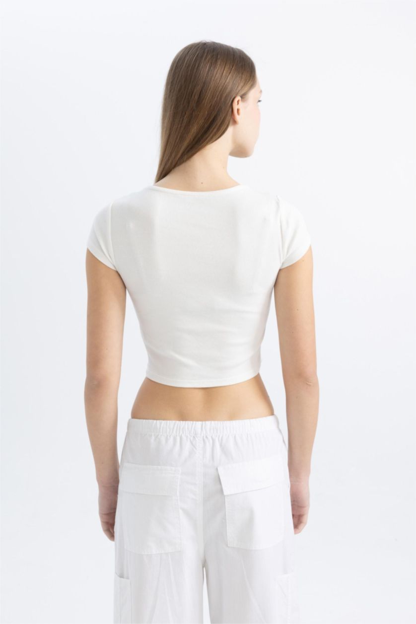 WOMAN White Fitted Ribbed Camisole Short Sleeve T-Shirt