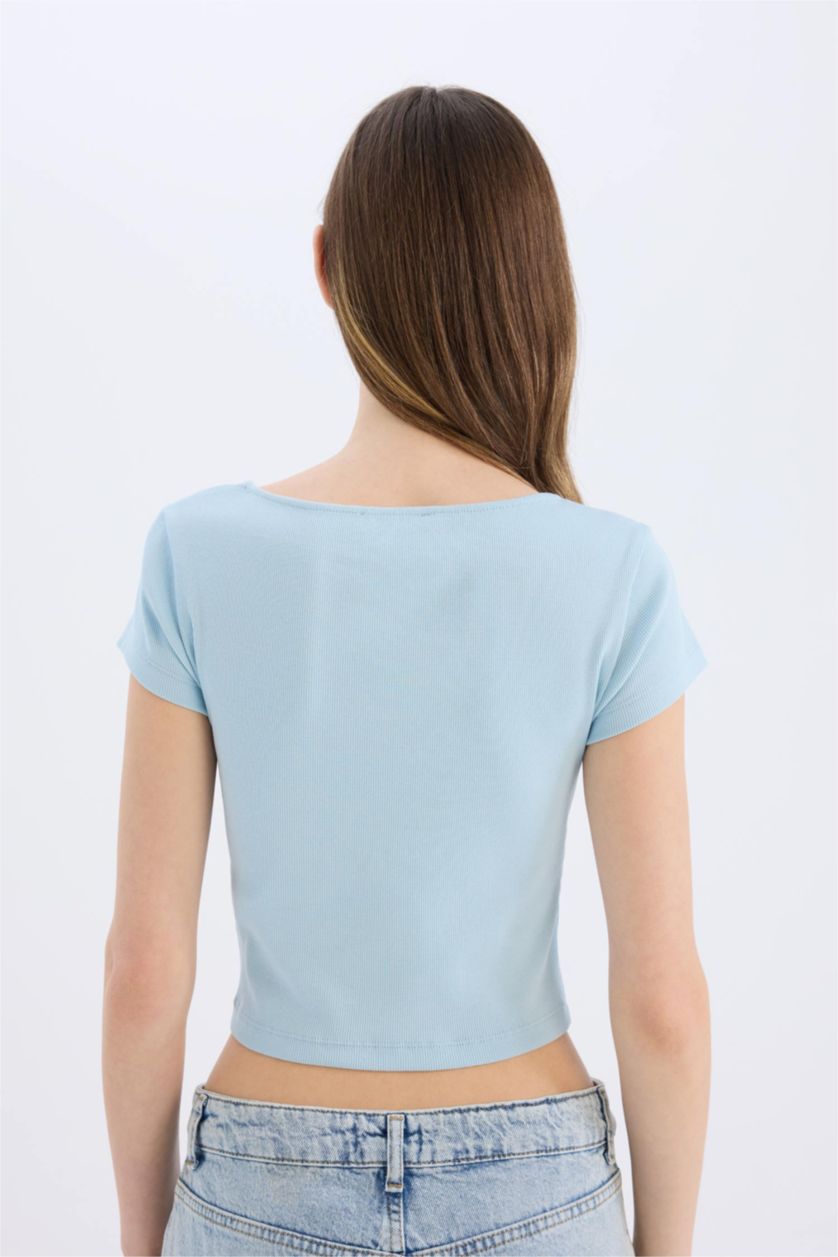Woman Blue Slim Fit Camisole Short Sleeve T-Shirt