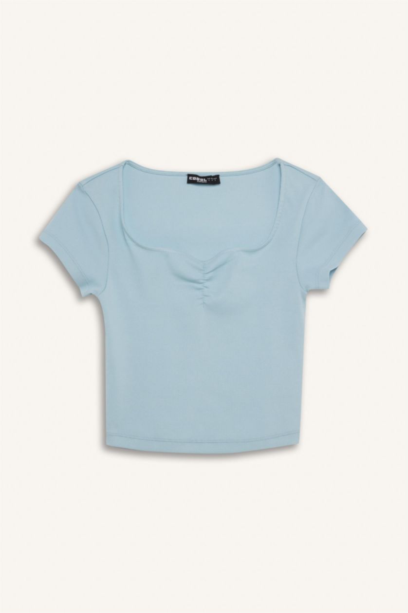 Woman Blue Slim Fit Camisole Short Sleeve T-Shirt