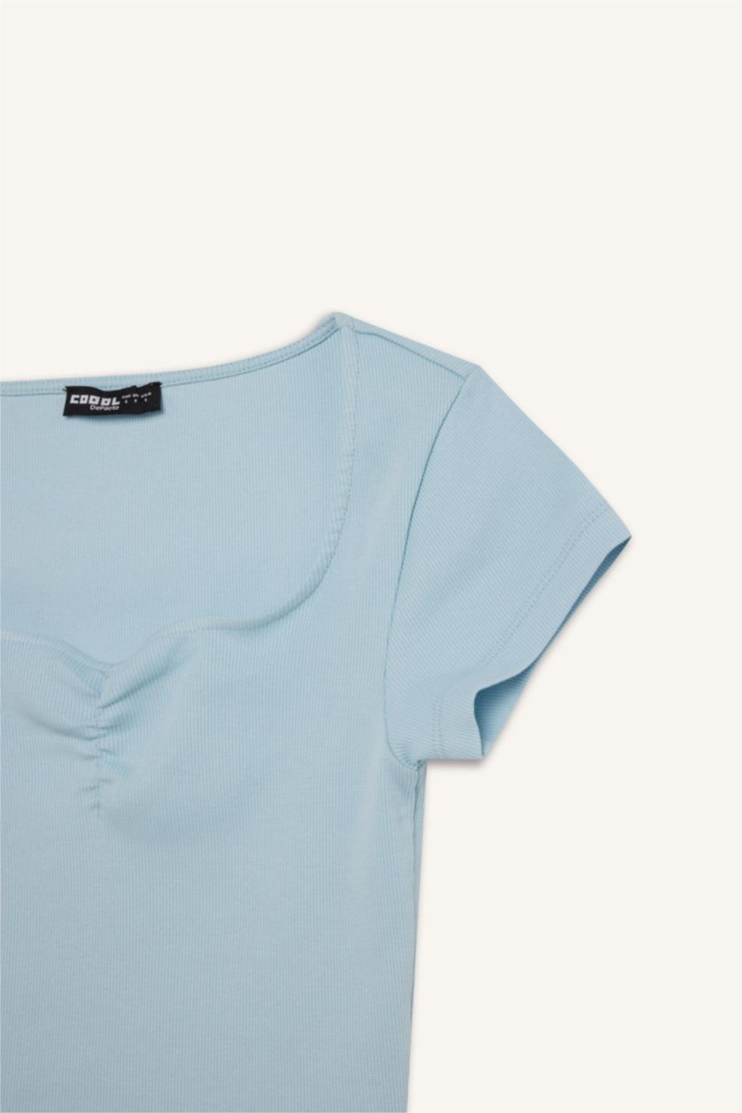 Woman Blue Slim Fit Camisole Short Sleeve T-Shirt