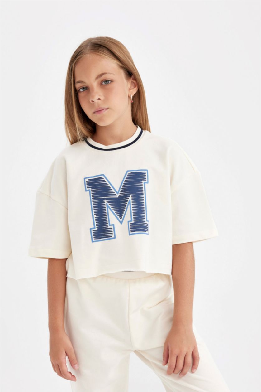 بناتي بيج فاتح طقم بناتي سويت شيرت وتيشيرت قصة مريحة - قطعتين