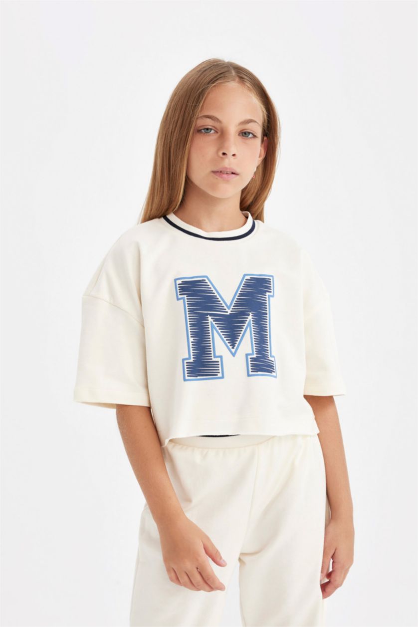 بناتي بيج فاتح طقم بناتي سويت شيرت وتيشيرت قصة مريحة - قطعتين