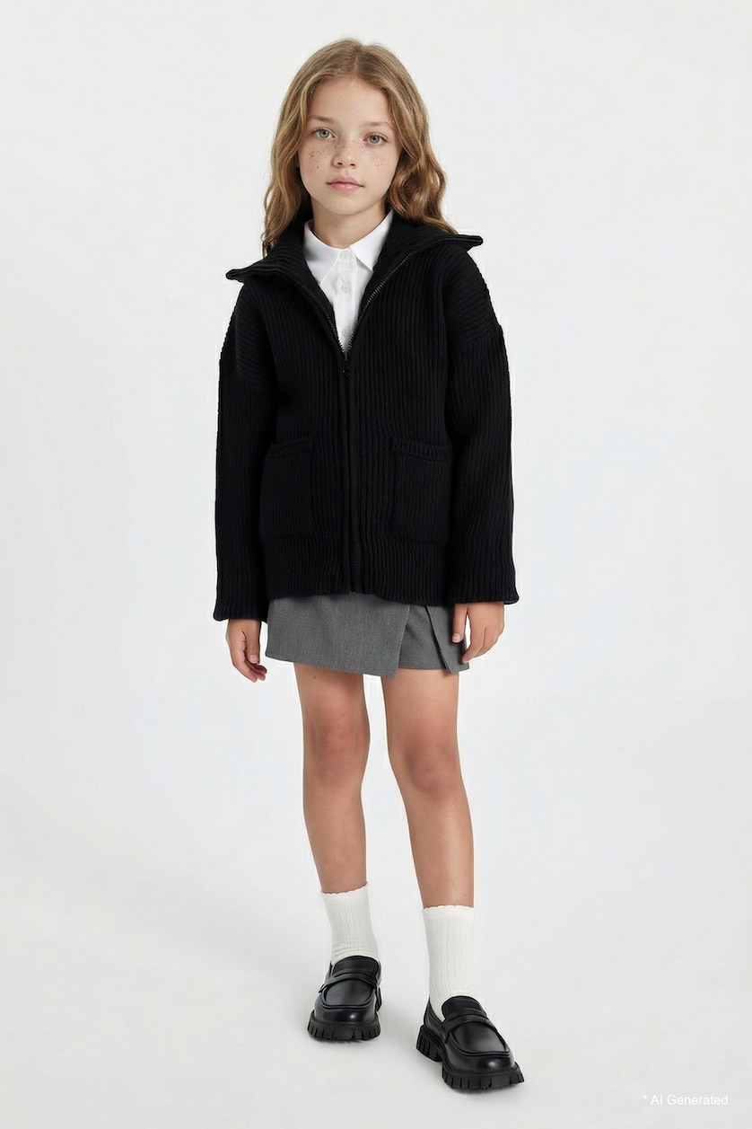 GIRLS & TEENS Black Girl Zip-Up Black School Sweatshirt