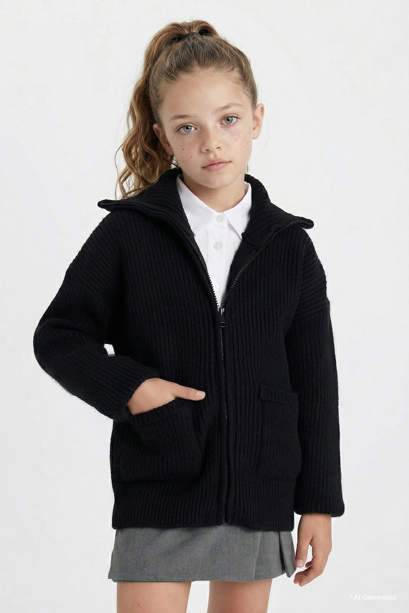 GIRLS & TEENS Black Girl Zip-Up Black School Sweatshirt