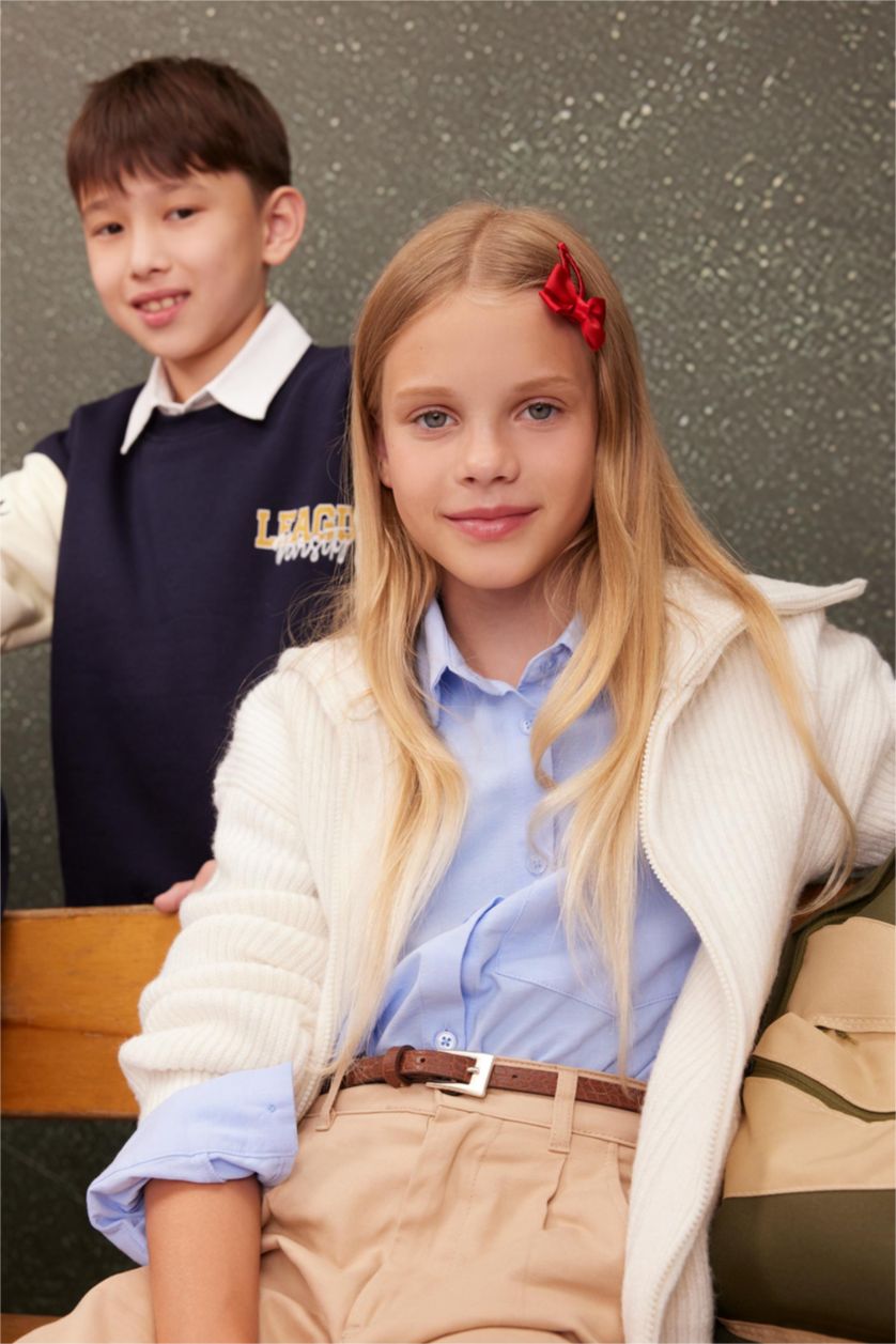 Девочки и подростки Бежевый Кардиган на молнии для девочек, Школьная коллекция