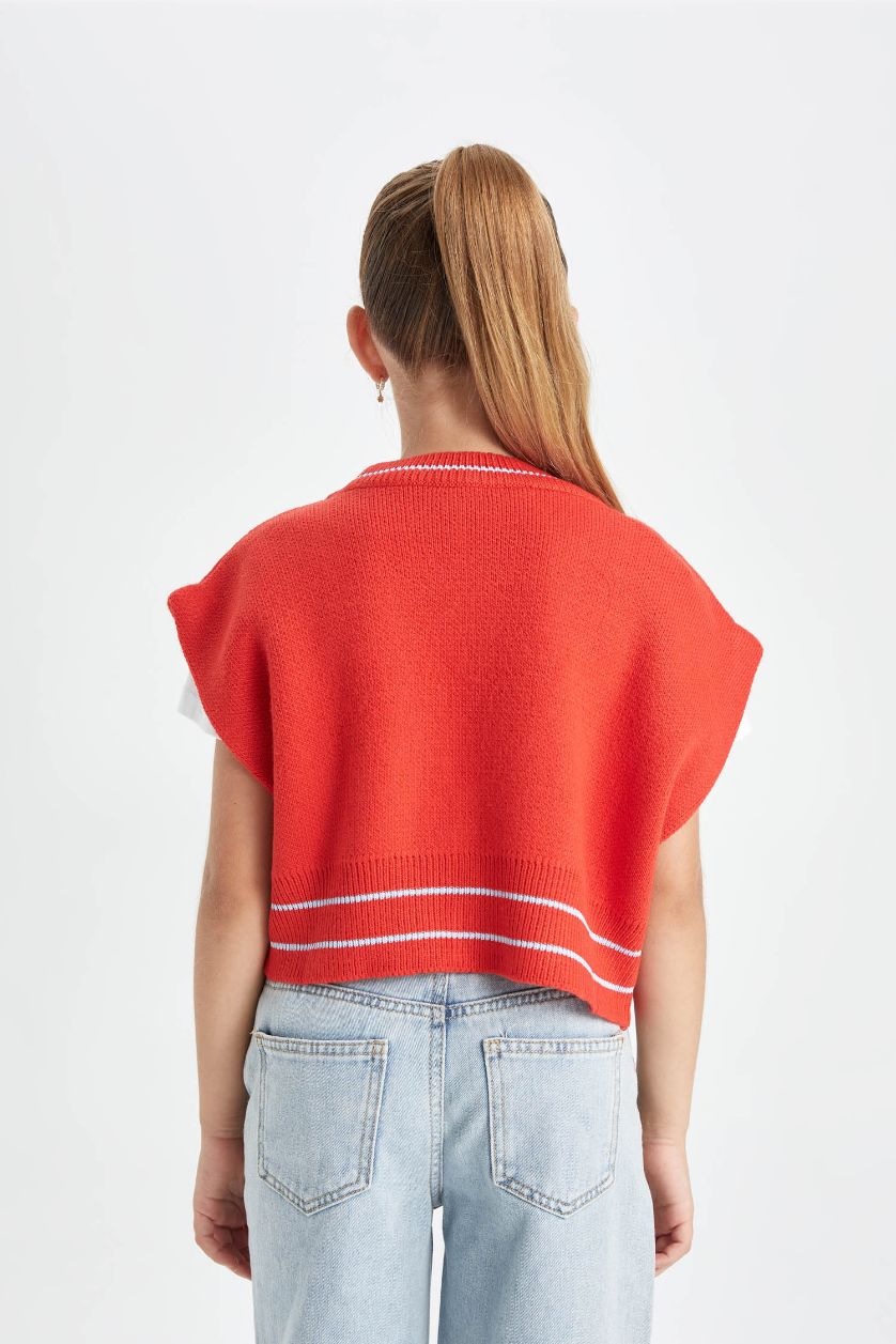 بناتي أحمر فيست تريكو بناتي بياقة V